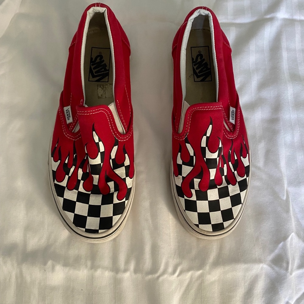 Red flame slip on vans!